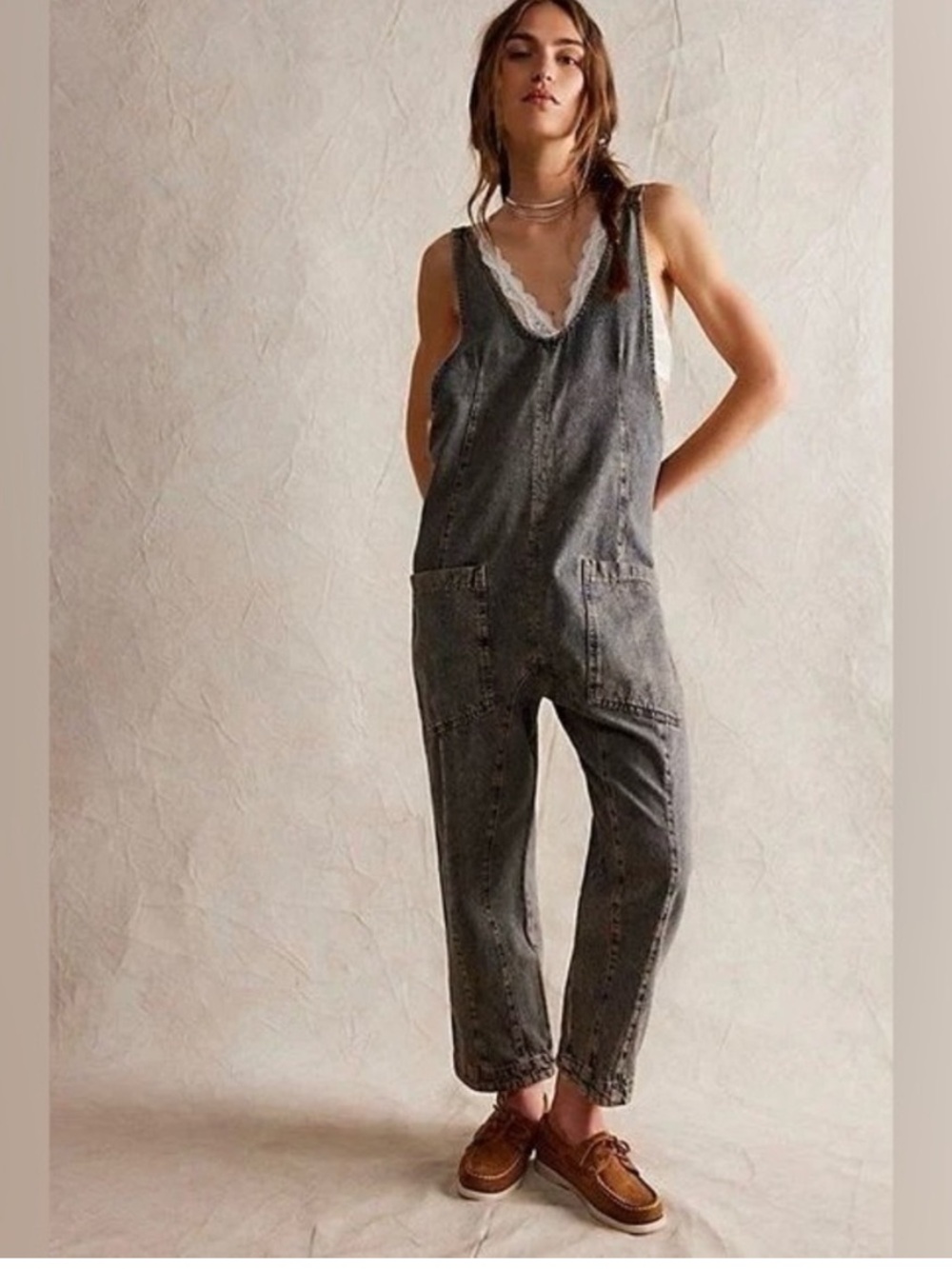 We The Free People High Roller Denim Jumpsuit Onesie Hot Shot Overalls | Size M
